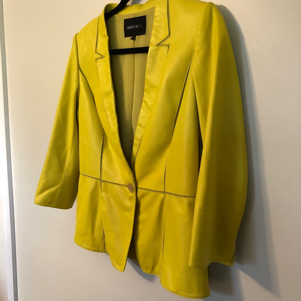 Lafayette 148 100% Leather Bright Yellow Blazer